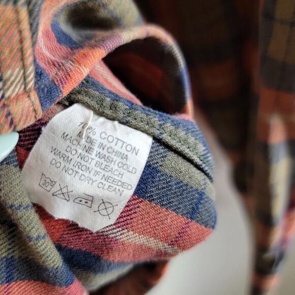 ACORN by Bob Goldfeder Plaid Flannel Button Down Shirt Men size M Orange Vintage - Picture 8 of 10